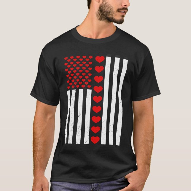 Valentines Day American Flag Hearts Him Her Boys G T-Shirt (Front)