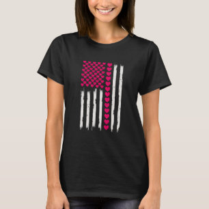 Valentines Day American Flag Hearts pink Distresse T-Shirt