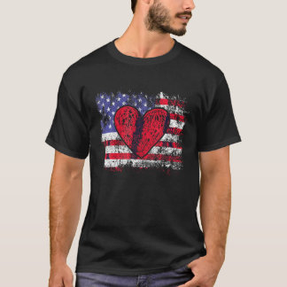 Valentines Day American Flag Red Hearts Us Patriot T-Shirt