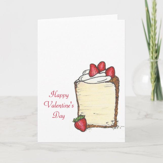 Valentine's Day Angel Food Cake Slice Strawberry Holiday Card (Front)