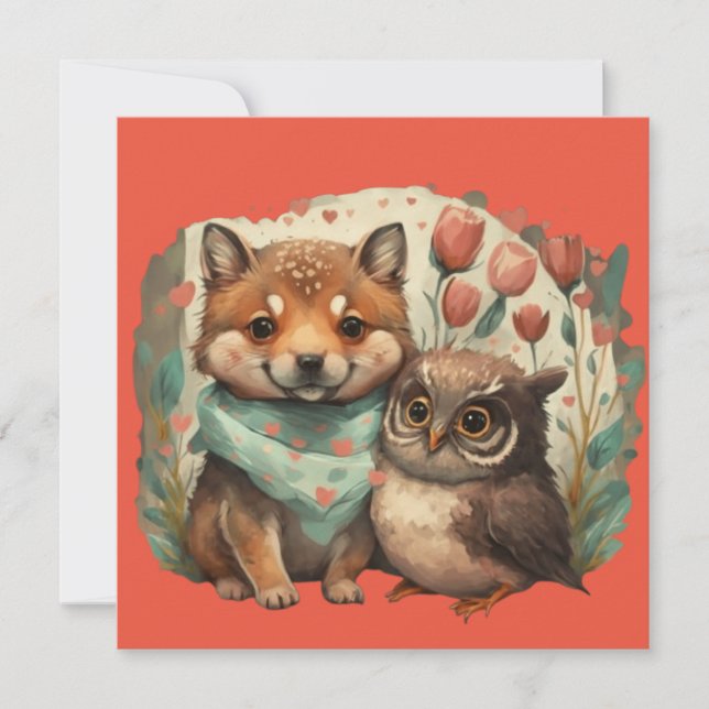 Valentines day animals in love invitation (Front)