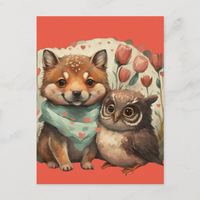 Valentines day animals in love postcard (Front)