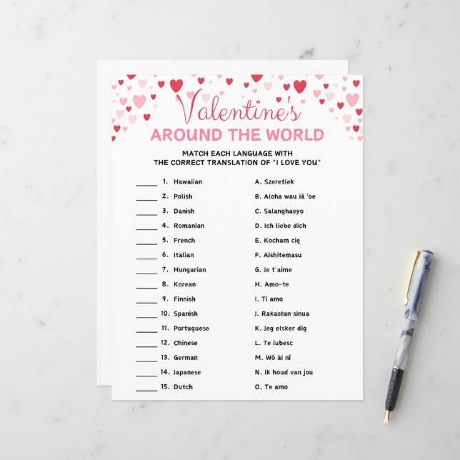 Valentine's Day Around The World Game (Front/Back In Situ)