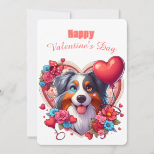 Valentine's Day - Australian Shepherd 1 -  Holiday Card
