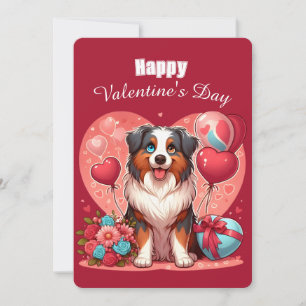 Valentine's Day - Australian Shepherd 2 -  Holiday Card
