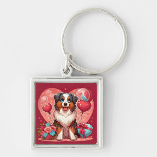 Valentine's Day - Australian Shepherd 2 - Key Ring
