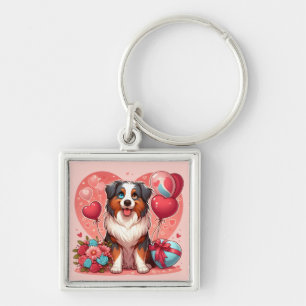 Valentine's Day - Australian Shepherd 2 -  Key Ring