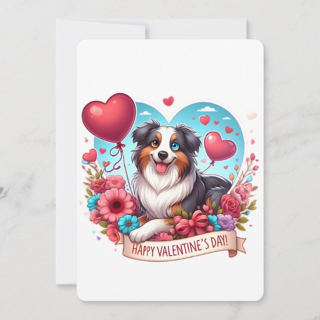 Valentine's Day - Australian Shepherd 3 -  Holiday Card (Front)
