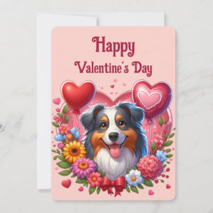 Valentine's Day - Australian Shepherd 6 -  Holiday Card