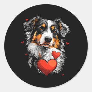 Valentine's Day Australian Shepherd Dog Classic Round Sticker