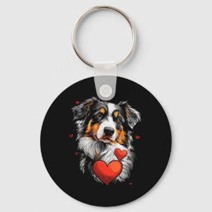 Valentine's Day Australian Shepherd Dog  Key Ring