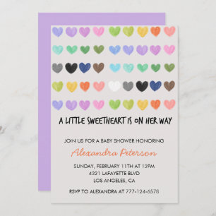 Valentines day baby shower colourful sweet heart invitation