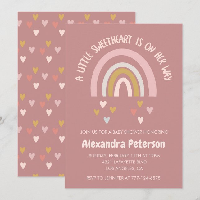 Valentines day baby shower rainbow hearts invitation (Front/Back)