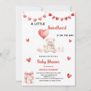 Valentine's Day Baby Shower Teddy Bear Hearts Invitation