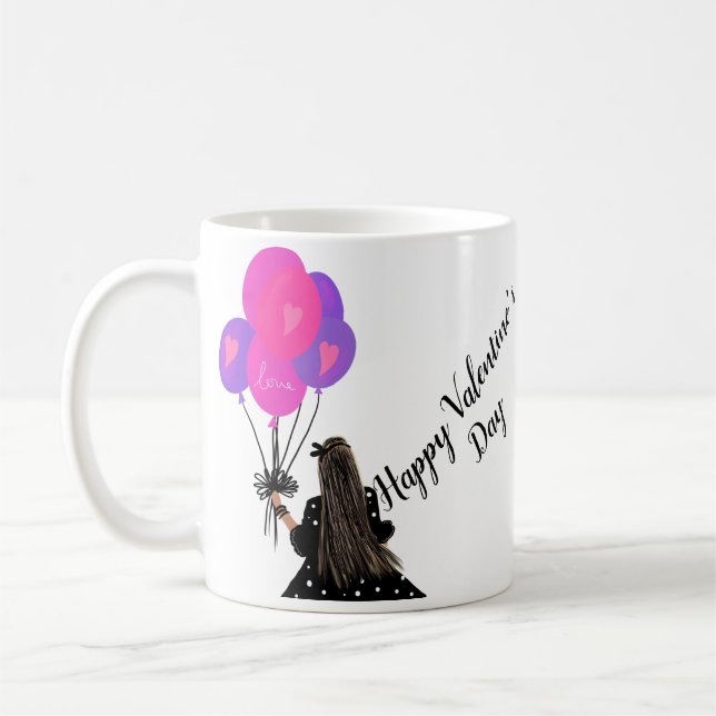 Valentines Day Balloon Chic Girl Illustration   Coffee Mug (Left)