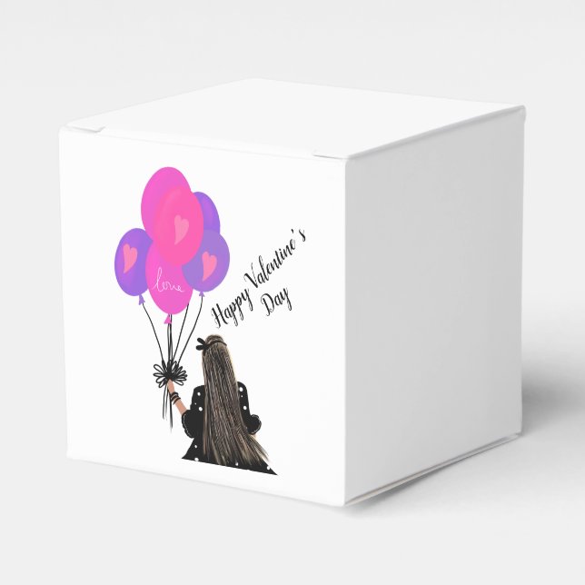 Valentines Day Balloon Chic Girl Illustration   Favour Box (Front Side)