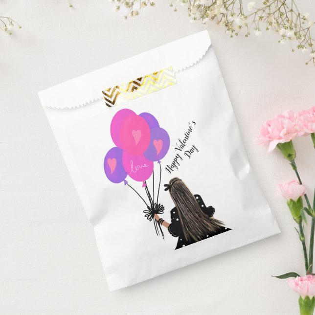 Valentines Day Balloon Chic Girl Illustration Pink Favour Bag (Sealed)