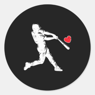 Valentines Day Baseball Batter Silhouette Heart Me Classic Round Sticker