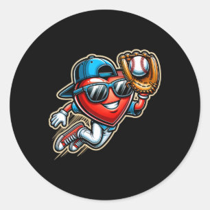 Valentines Day Baseball Boys Kids Funny 2 Classic Round Sticker
