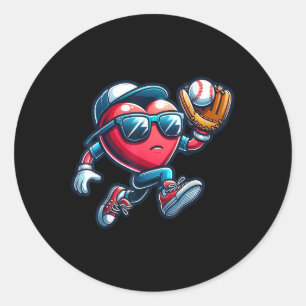 Valentines Day Baseball Boys Kids Funny Classic Round Sticker