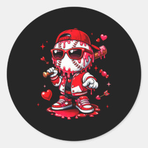Valentines Day Baseball Drip Ice Cream For Boys Ki Classic Round Sticker