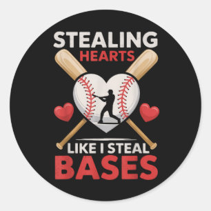 Valentines Day Baseball Stealing Hearts Like I Ste Classic Round Sticker