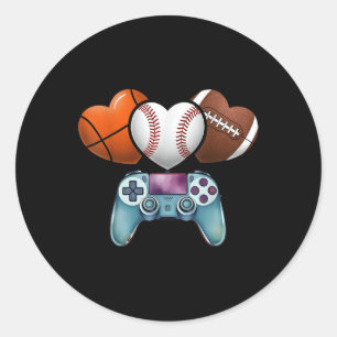 Valentines Day Basketball Baseball Football Hearts Classic Round Sticker