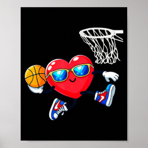 Valentines day basketball dunking sports men boys poster