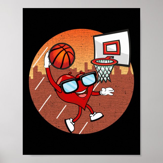Valentines Day Basketball Heart Dunking Ball Boys  Poster (Front)