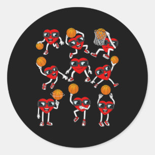 Valentines Day Basketball Heart Dunking Dribbling  Classic Round Sticker