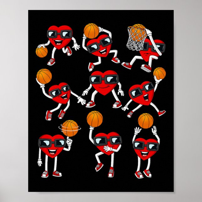 Valentines Day Basketball Heart Dunking Dribbling  Poster (Front)