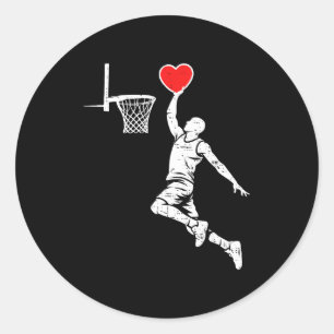 Valentines day basketball silhouette heart dunking classic round sticker