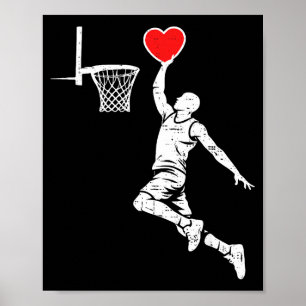 Valentines day basketball silhouette heart dunking poster