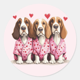 Valentines Day Basset Hound Dogs Classic Round Sticker