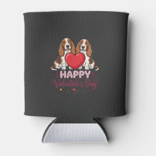 Valentine's Day Basset Hound Floral Dog Can Cooler
