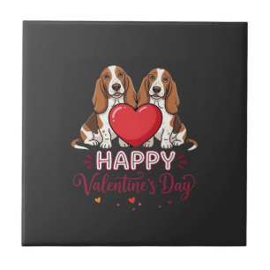 Valentine's Day Basset Hound Floral Dog Ceramic Tile