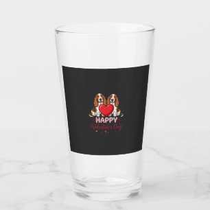 Valentine's Day Basset Hound Floral Dog Glass