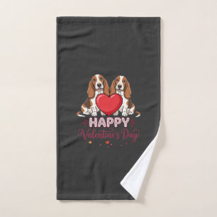 Valentine's Day Basset Hound Floral Dog Hand Towel