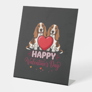 Valentine's Day Basset Hound Floral Dog Pedestal Sign