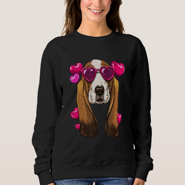 Valentines Day Basset Hound Heart Couples Basset H Sweatshirt (Front)