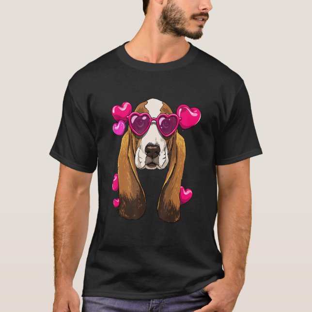 Valentines Day Basset Hound Heart Couples Basset H T-Shirt (Front)