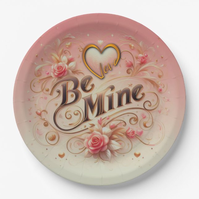 Valentine's Day Be Mine Design with Heart, Quote Paper Plate (Front)