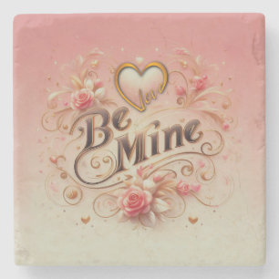 Valentine's Day Be Mine Design with Heart, Quote Stone Coaster