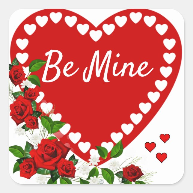 Valentine's Day Be Mine Heart Favour Square Sticker (Front)