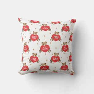 Valentines Day Be My Valentine Hearts & Teddy Bear Cushion