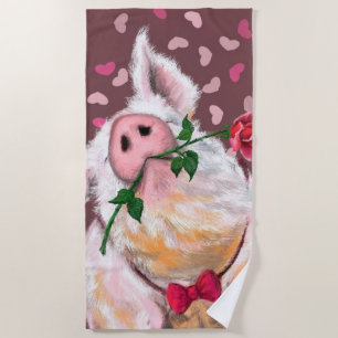 Valentine's Day Beach Towel Gift Gentleman Pig