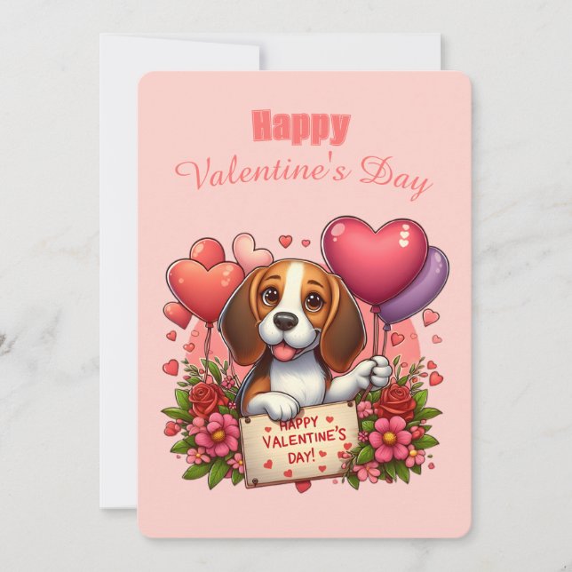 Valentine's Day - Beagle 3 -  Holiday Card (Front)