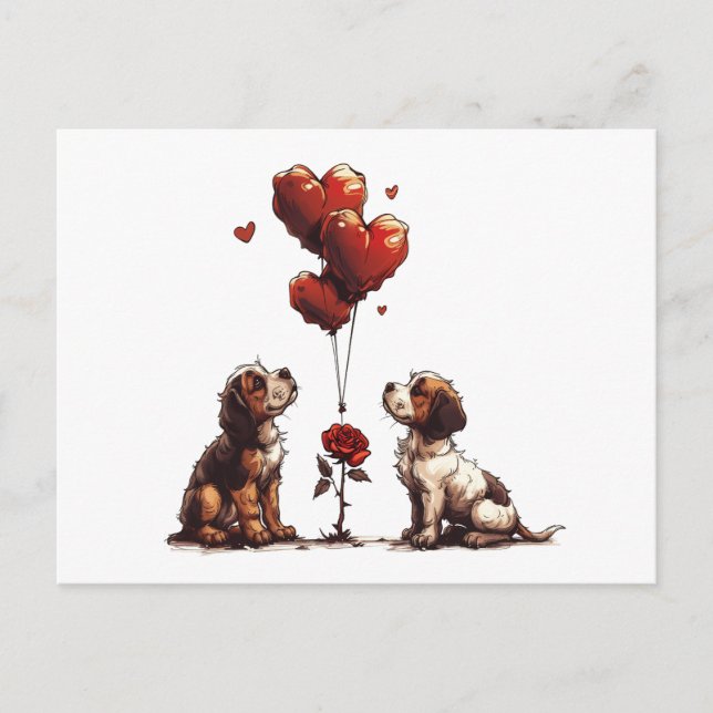 Valentines Day Beagle Dogs Postcard (Front)