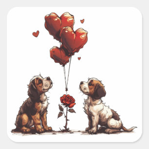 Valentines Day Beagle Dogs Square Sticker