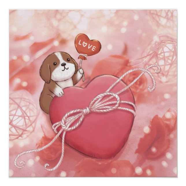Valentine's Day: Beagle, Heart & Lights Poster (Front)
